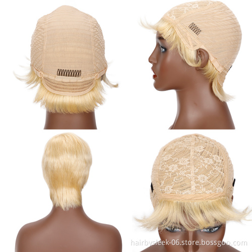 Rebecca Wholesale 9 inches Cheap Short Pixie Cut Human Hair Wig Remy Brazilian Hair Wigs 613 Blonde Non-Lace Front Wig For Women